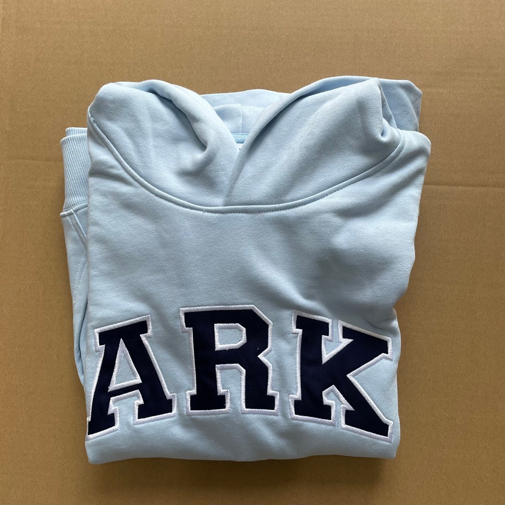 Baby Blue PARKE Varsity Hoodie Red Star Patch Front Pocket Sweatshirt